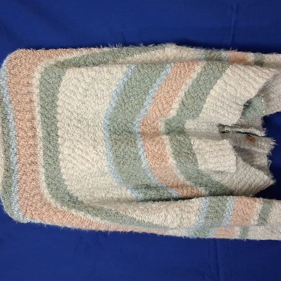 Arula Women's Oversized Striped Fuzzy Sweater - Cream, Blue, Pink, Green - Picture 6 of 6